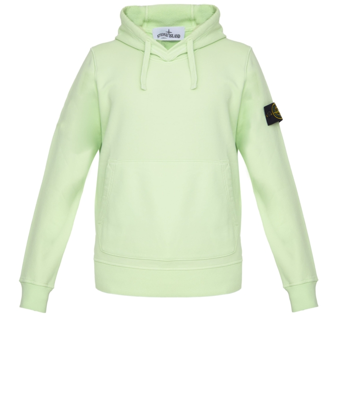 STONE ISLAND - Lime cotton hoodie