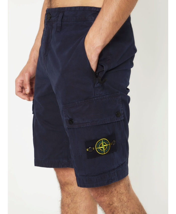 STONE ISLAND - Blue cotton bermuda shorts