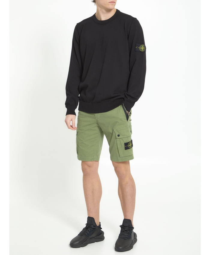 STONE ISLAND - Green cotton bermuda shorts
