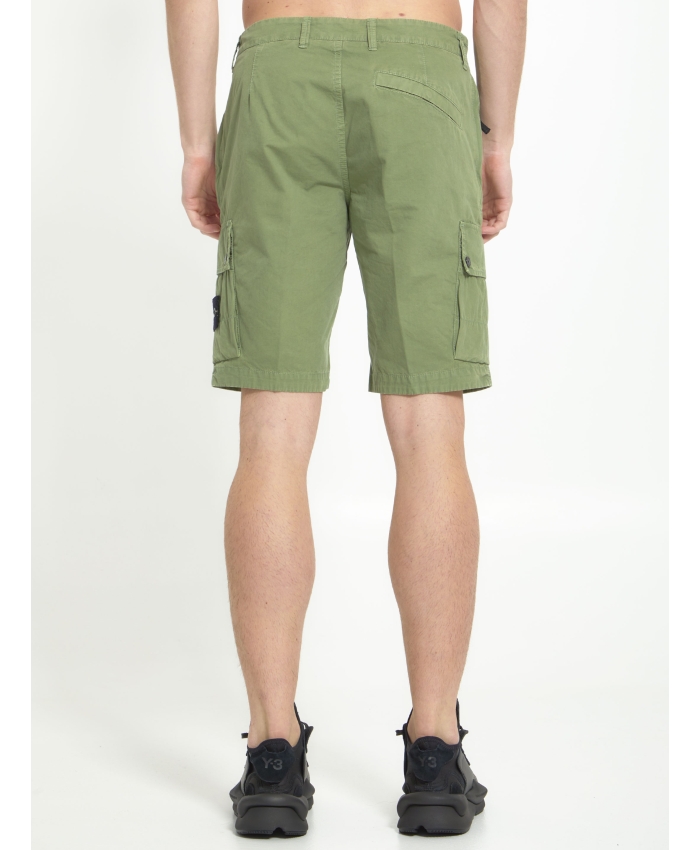 STONE ISLAND - Green cotton bermuda shorts