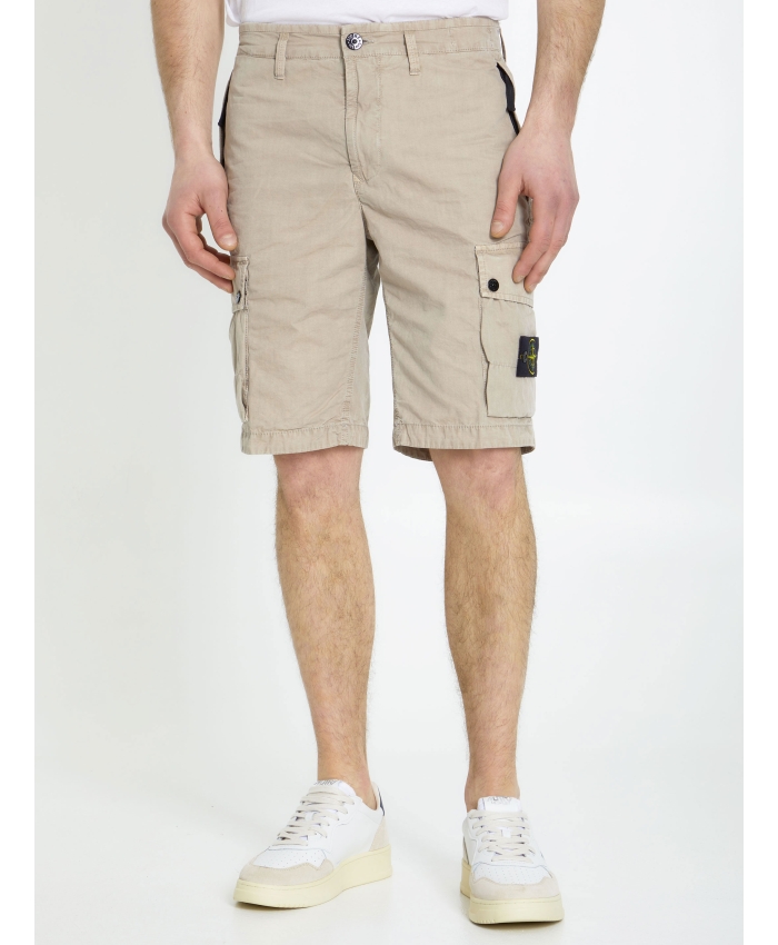 STONE ISLAND - Beige cotton bermuda shorts