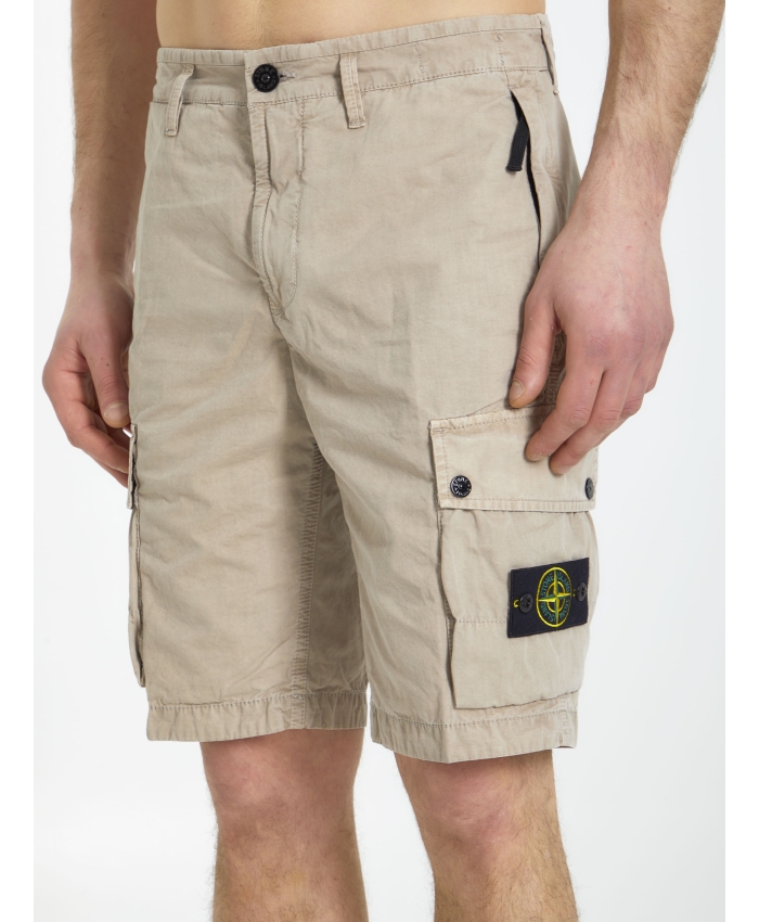 STONE ISLAND - Beige cotton bermuda shorts