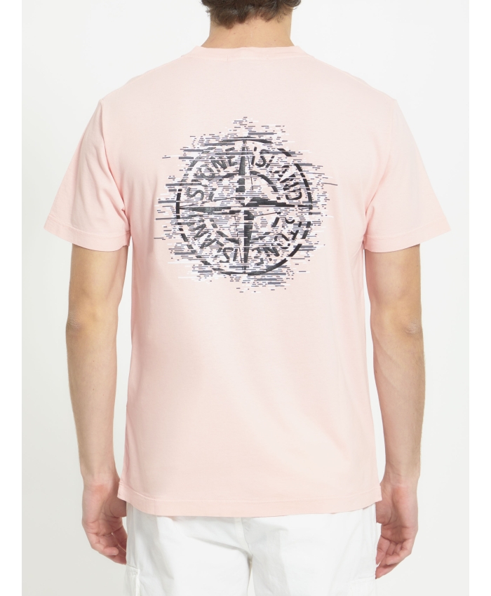 STONE ISLAND - Pink cotton t-shirt