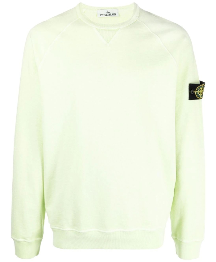 STONE ISLAND - Lime cotton sweatshirt