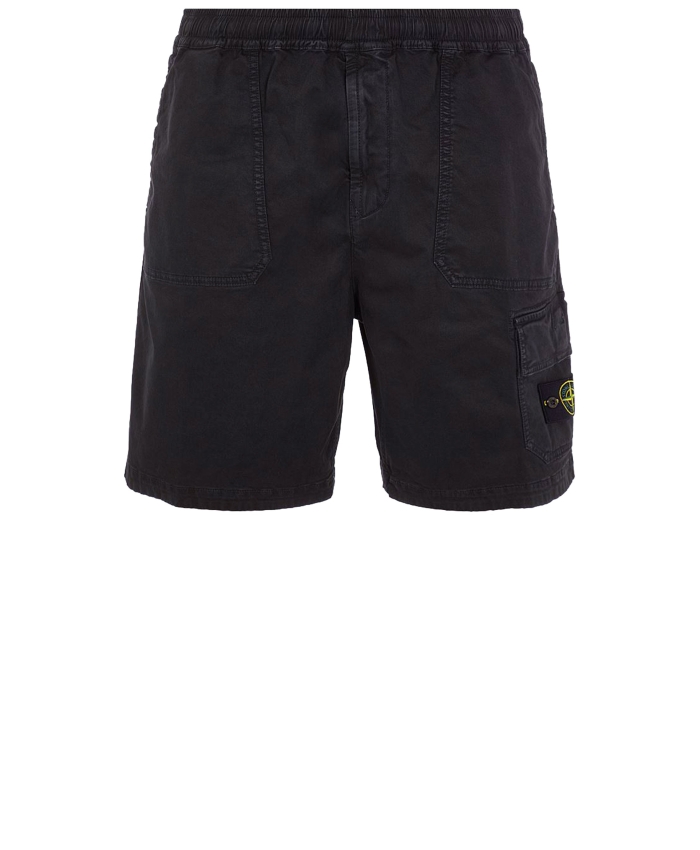 STONE ISLAND - Black cotton bermuda shorts