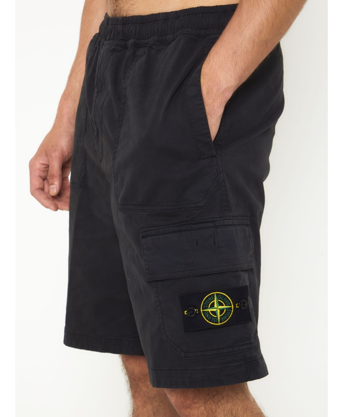 STONE ISLAND - Black cotton bermuda shorts