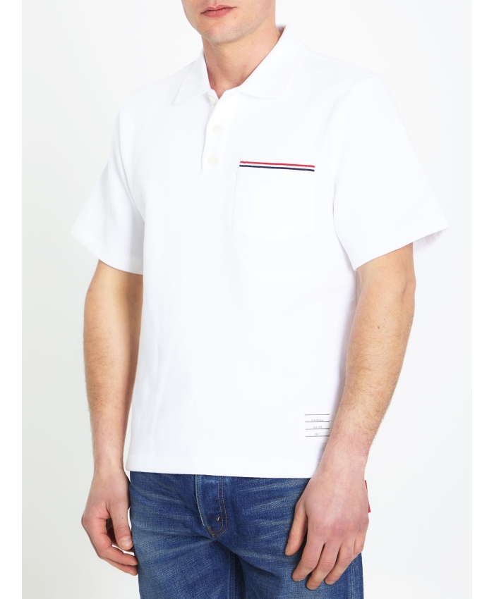 THOM BROWNE - White cotton polo shirt