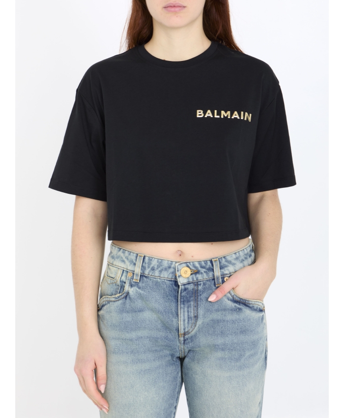 BALMAIN - T-shirt con logo in metallo