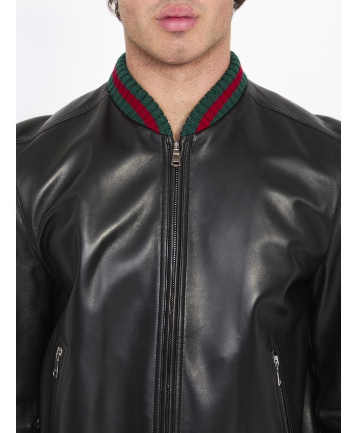GUCCI - Leather bomber jacket