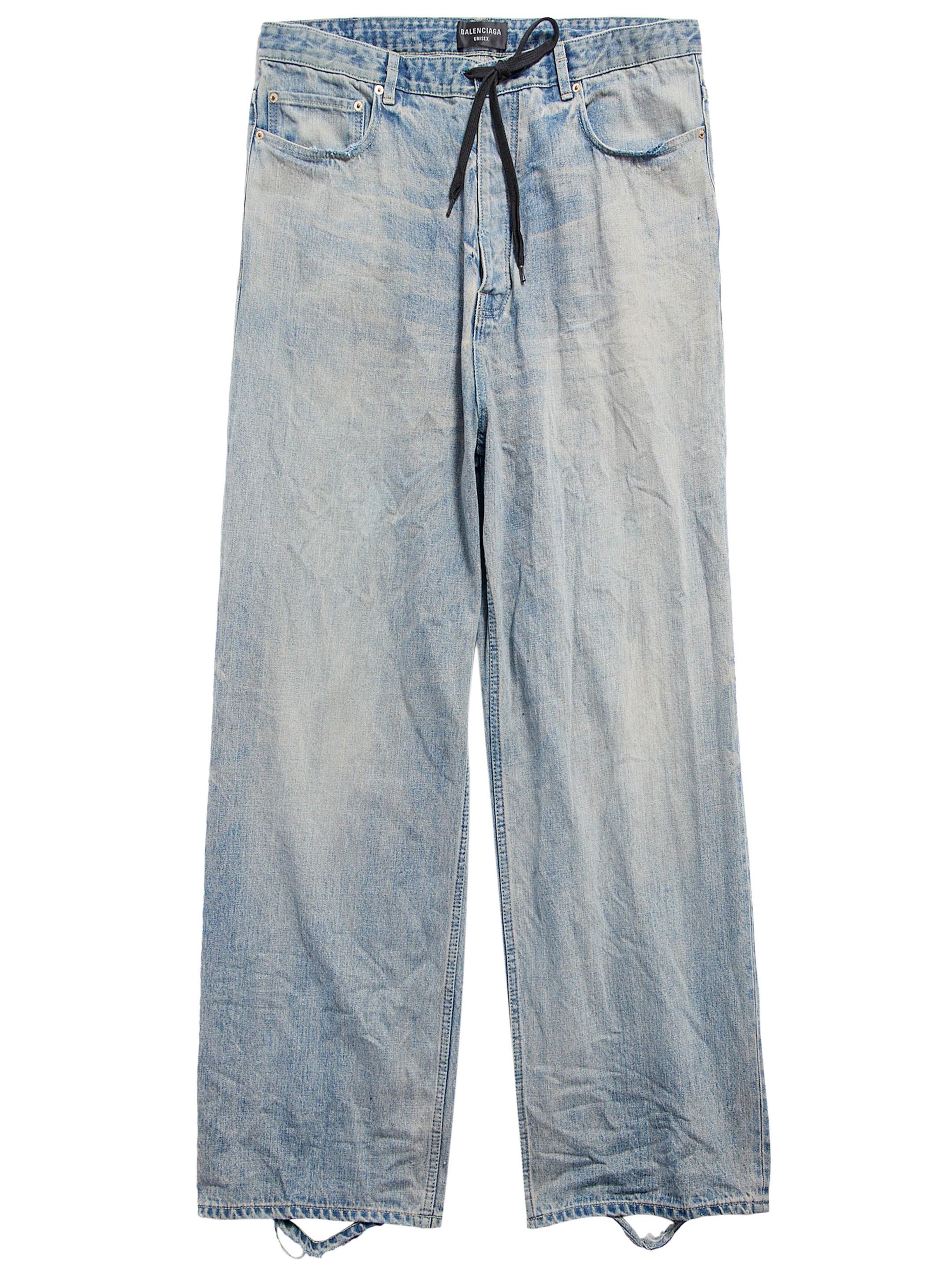 Shop Balenciaga Baggy Jeans With Drawstring In Blue