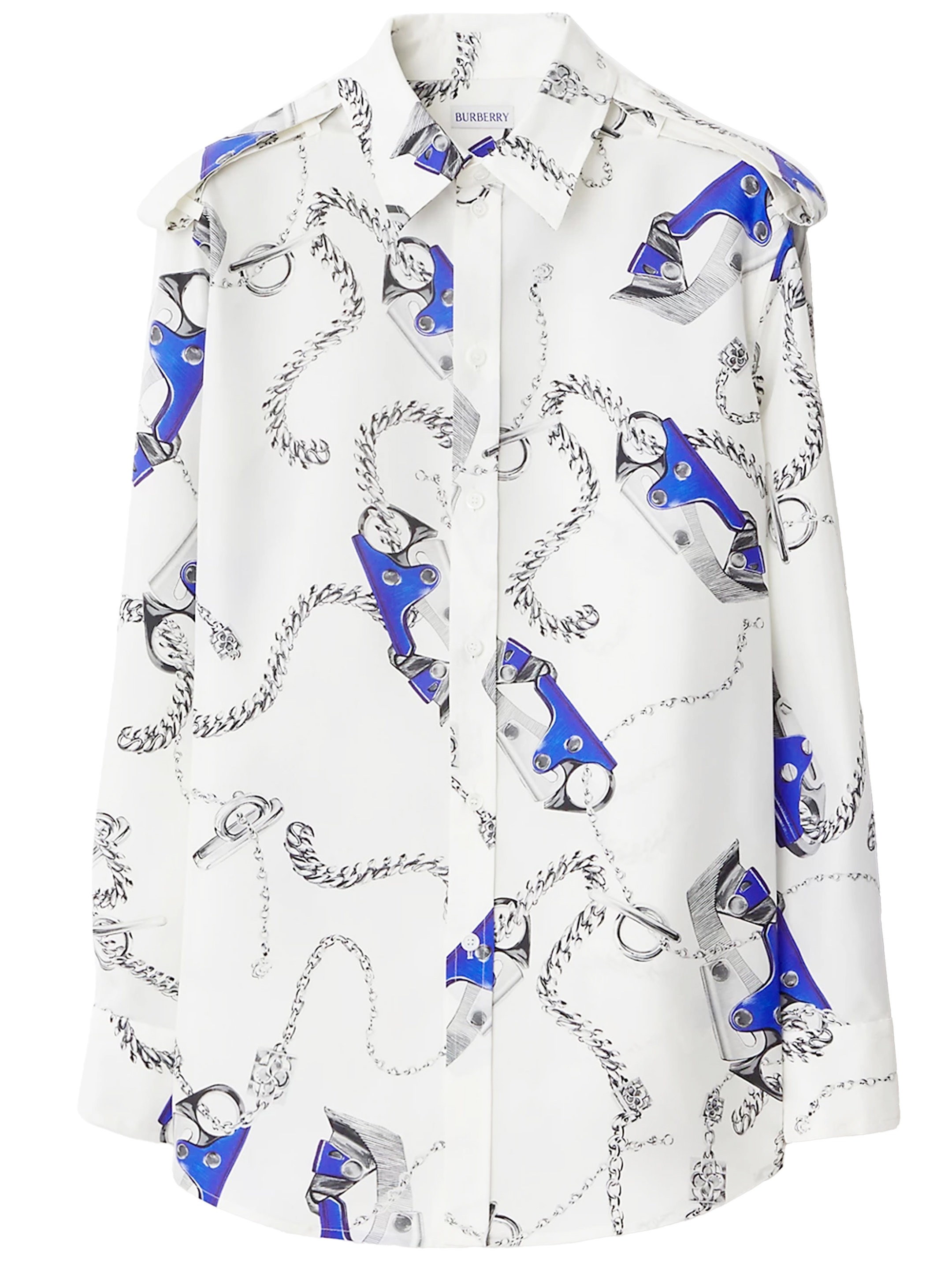 Shop Burberry Silk Shirt With Knight Motif In White