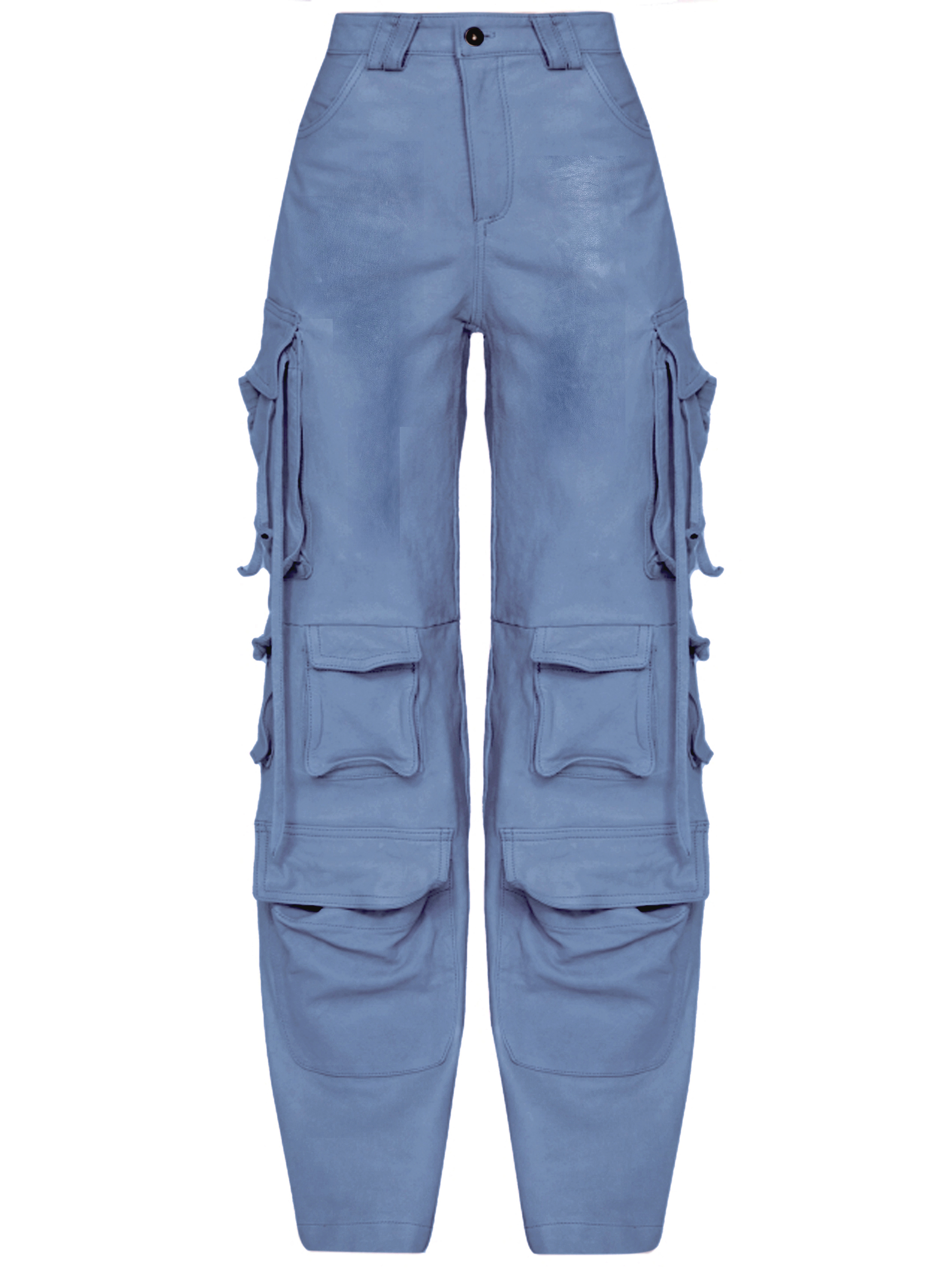 Shop Salvatore Santoro Leather Cargo Pants In Light Blue